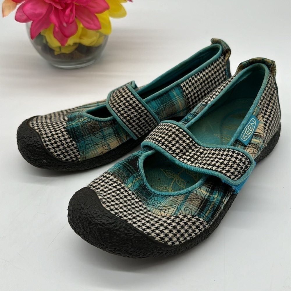 Keen Turquoise Patchwork Ballet Flat with Houndsooth Plaid Design Size 5.5
